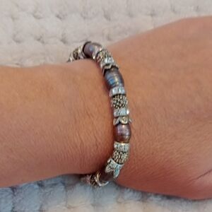 Elegant Silver and Copper Tone Beaded Bracelet